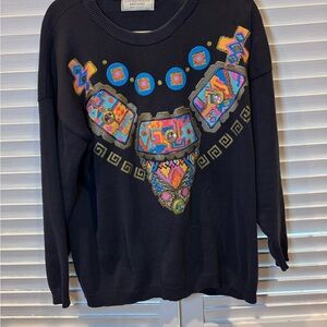 Vintage United States Sweaters Jeweled Graphic Cotton Sweater Made USA L